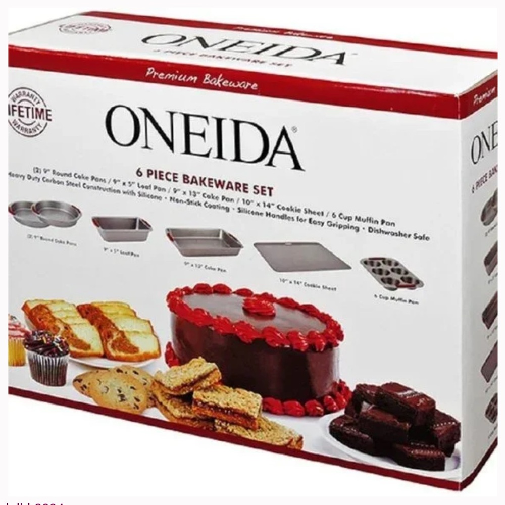 Oneida 6 Piece Bakeware Set Premium Round Loaf Cake Muffin Pan Cookie Sheet
